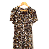 No Brand Animal Print Smocked Waist Button Up Dress- Size L