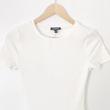 Express White Ribbed Short Sleeve Thong Bodysuit- Size XS