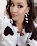 Miracle White with Black Heart Print Distressed V-Neck Sweater- Size S/M