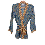 Helmer Blue and Tan Printed Kimono and Pants Lounge Set- Size S (sold as set)