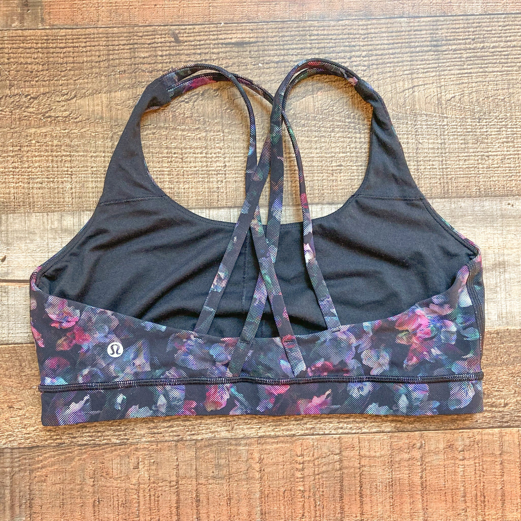 Lululemon Black Floral Strappy Back Sports Bra- Size 12 – The Saved  Collection