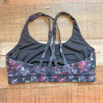 Lululemon Black Floral Strappy Back Sports Bra- Size 12