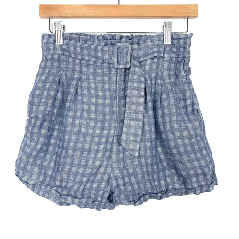 Heartloom Blue and White Check Belted Front Pleated Shorts- Size S