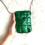 Zara Metallic Green Quilted Nylon Mini Crossbody