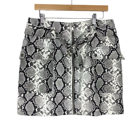 Topshop Black/White Snakeskin Zip Front Faux Leather Belted Skirt- Size US12