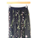 Chicwish Floral Embroidered Black High Waisted Maxi Skirt- Size S