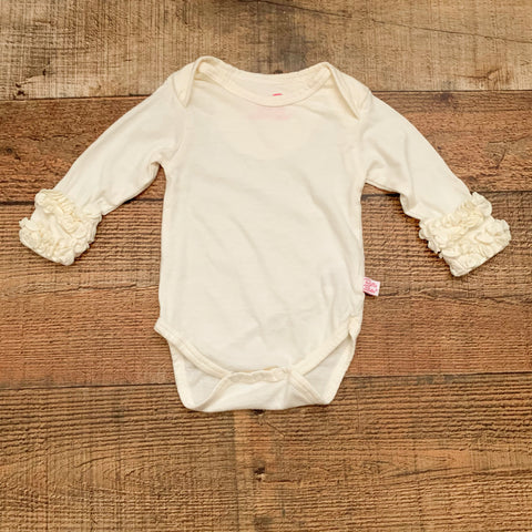 Ruffle Butts Ivory Ruffle Long Sleeve Onesie- Size 0-3M