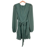 Boohoo Green Swiss Dot Ruffle Long Sleeve Dress NWT- Size 8