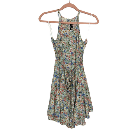 Aakaa Pink/Blue/Green/White Floral Tie Waist Dress- Size S