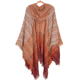 Macchia di Ruggine Maroon/Rust Woven Fringe Hooded Poncho Cardigan