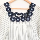 Madewell White Striped Dress with Navy Embroidered Medallion- Size S