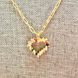 No Brand Color Stone Heart 14K Gold Chain Necklace