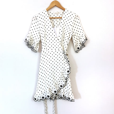 WAYF Polka Dot Embroidered Wrap Dress NWT- Size XS