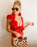 ASOS Red Flower Plunge One Piece NWOT- Size 4