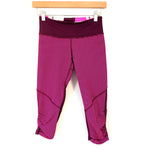 Lululemon Bright Pink/Wine Striped Crop Legging with Ruching- Size ~4 (Inseam 17")