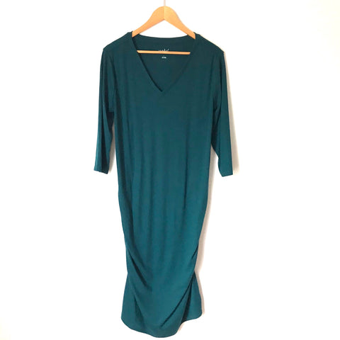 Isabel by Ingrid & Isabel Teal Ribbed V Neck Maternity Dress-Size L