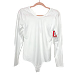 SPANX White Long Sleeve Scoop Neck Thong Bodysuit NWT- Size L (sold out online)
