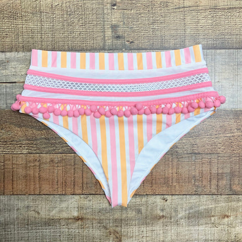 Tularosa Pink/White/Orange Striped Mesh Pom Pom Bikini Bottoms- Size S (we have matching top)