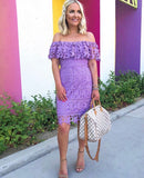 She + Sky Purple Lace Off the Shoulder Dress- Size S
