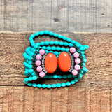 No Brand Turquoise Nine Strand with Orange and Pink Beads Bracelet