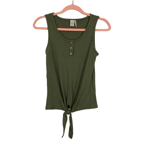 Paper Crane Olive Green Waffle Front Tie Sleeveless Top- Size XS