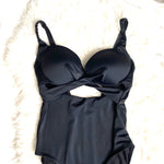 Swimsuits For All Black Padded Front Criss Cross Strap One Piece- Size 12