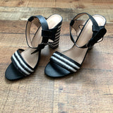 Modern Rush Black/White Striped Heel Ankle Strap Heels- Size 9
