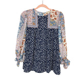 Entro Animal Print/Sheer Floral Sleeve Blouse- Size S
