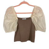 Vestique Mocha with Beige Sheer Sleeves Stunner Crop Top- Size M (sold out online)