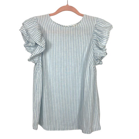 A New Day Blue/White Striped with Ruffle Sleeves Top- Size XS