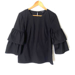 J Crew Mercantile Black Ruffle Tiered Bell Sleeve Top- Size 2