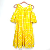 Moon River Yellow/White Striped Cold Shoulder Puff Sleeve Dress- Size L