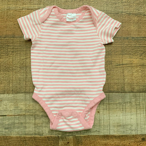 Hanna Andersson Pink and White Organic Cotton Striped Onesie- Size 0-3M