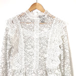 Vici White and Black Crochet & Lace Long Sleeve Mock Neck Blouse- Size S