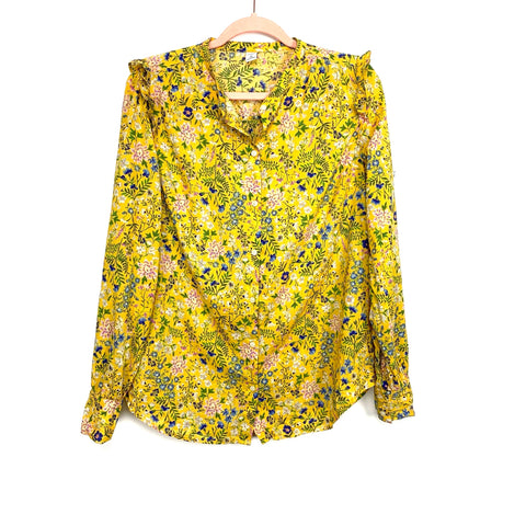 Old Navy Yellow Floral Button Up Top- Size M Tall