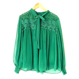Vici Green “Plaza Lace” Tie Collar Top- Size L (see notes)