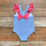 Prodoh Blue and White Striped/Pink Ruffle and Bow Seersucker One Piece- Size 3T