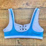 Fit Mama Blue and White Lace Up Front Sports Bra- Size S