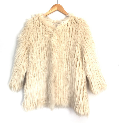 River Island Cream Full Faux Fur Knit Jacket- Size 8