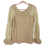 Something Navy Beige Off the Shoulder Wool Blend Flare Sleeve Sweater- Size S