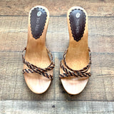 Two Lips Cognac/Tan/Black Braided Slip On Wood Heel- Size 9