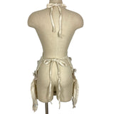 Anthropologie Cream Metallic Gold Fringe Apron