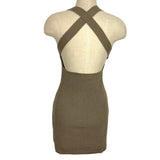 Sanctuary Mocha Ribbed Knit Crossed Back Straps Mini Dress NWT- Size M