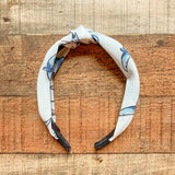 No Brand Cream with Blue and Pink Birds Top Knot Headband