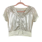 No Brand Cream Metallic Crop Zip Up Top- Size S (See Notes)
