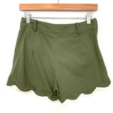 Amaryllis Olive Scalloped Hem Shorts- Size S (see notes)