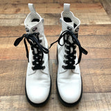 BP White/Black Leather D-Ring Lug Sole Combat Boots- Size 9