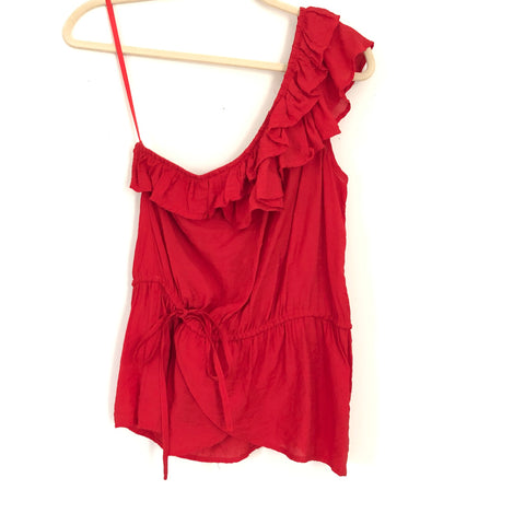 Ya Los Angeles One Shoulder Ruffle Blouse with Cinched Waist- Size M