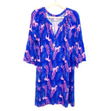 Lilly Pulitzer Blue and Pink Zebra Print Smocked Neck Dress- Size XL