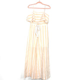 Lumière White/Peach Striped Drawstring Tie Wide LegJumpsuit- Size S (See Notes)